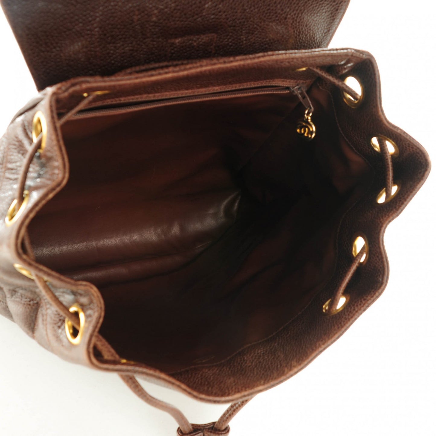 Caviar Quilted Drawstring Backpack Brown