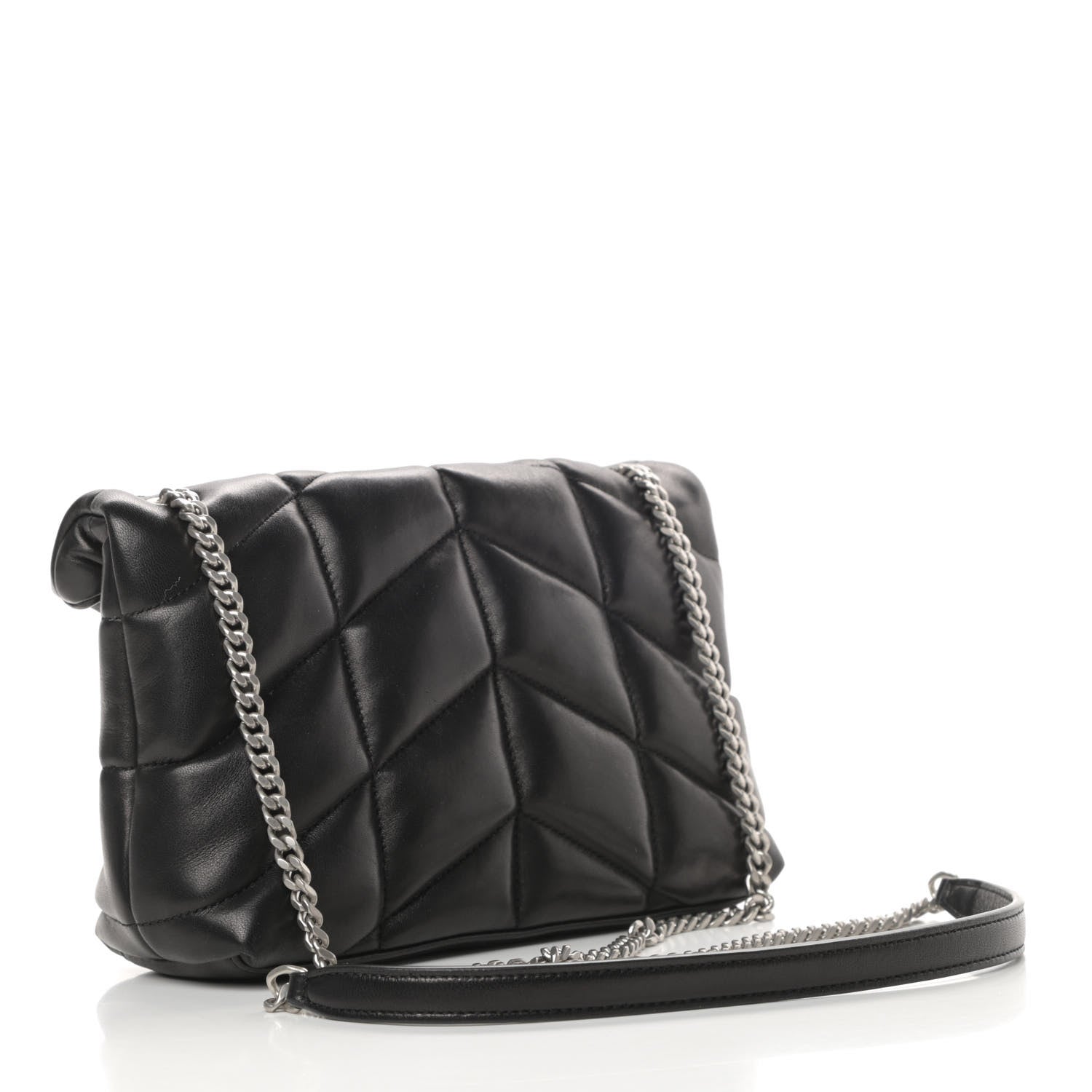 Saint Laurent Lambskin Quilted Toy Loulou Puffer Monogram Chain Satchel Black 3 of 11