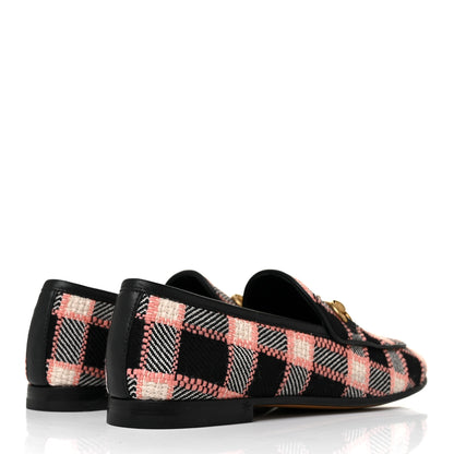 Gucci Tweed Check Horsebit Womens Jordaan Loafers 35 Black Pink Multicolor 4 of 9