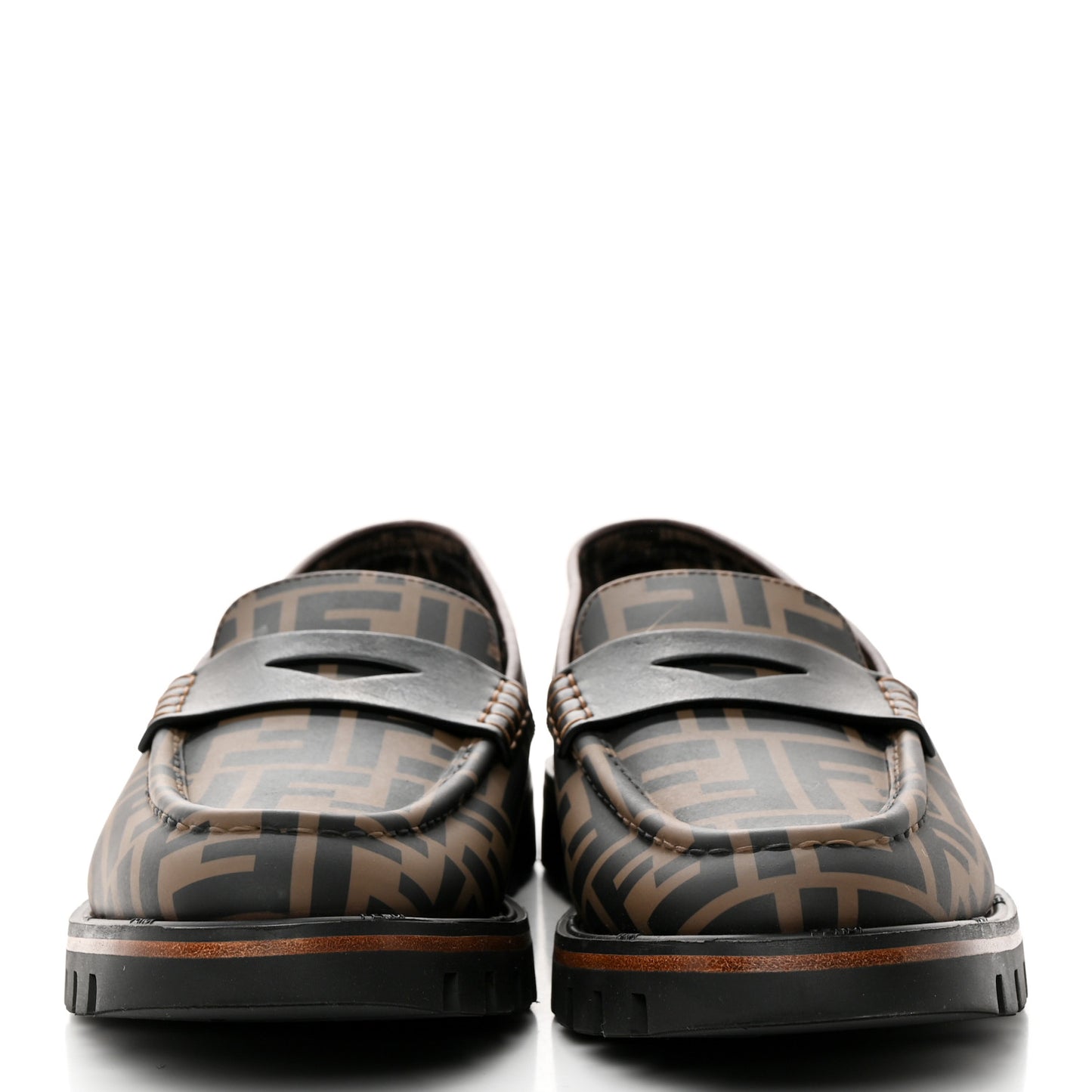 Calfskin FF Mens Lug Sole Loafers 7 Maya Black Moro