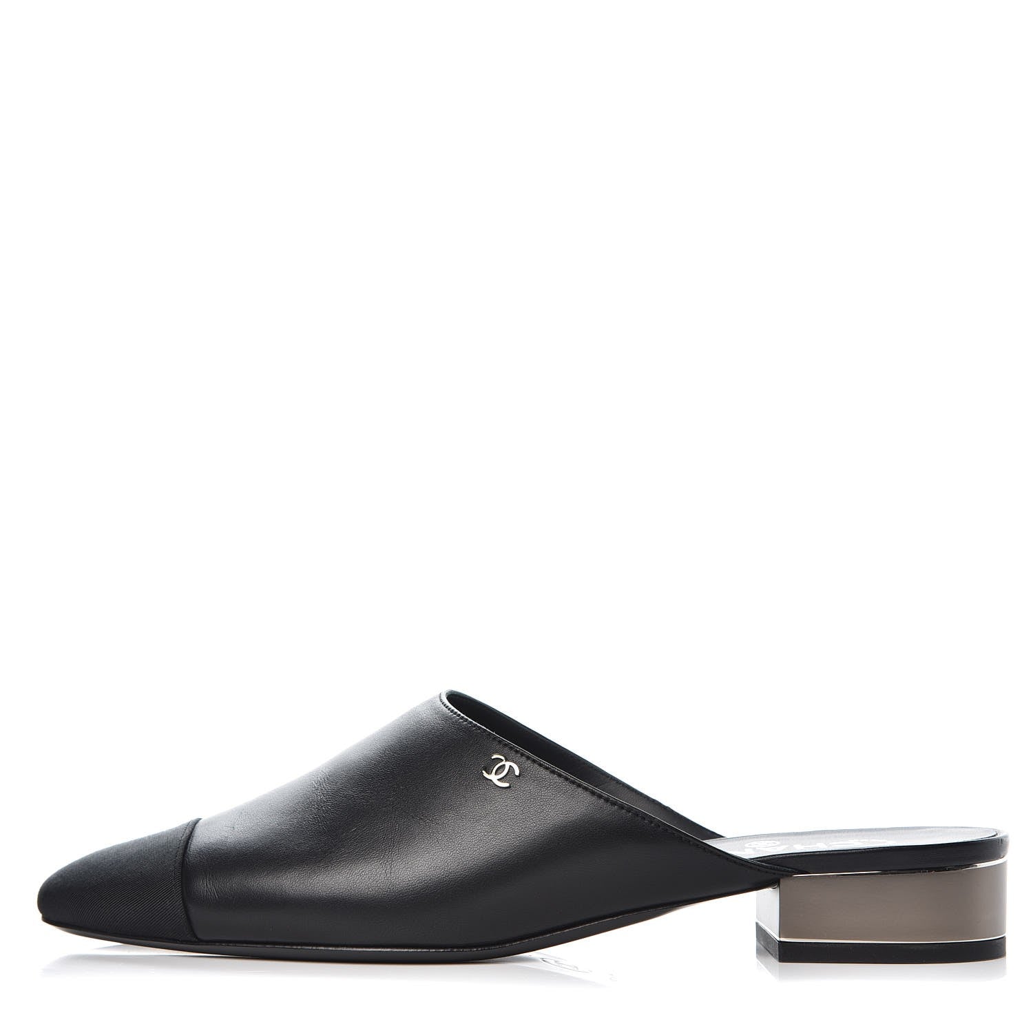 Chanel Lambskin Grosgrain Cap Toe CC Mules 40.5 Black 1 of 11