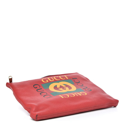 Gucci Pebbled Calfskin Medium Logo Portfolio Clutch Hibiscus Red 4 of 8