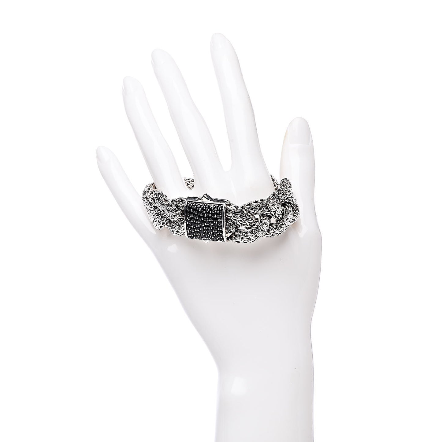 Sterling Silver Black Sapphire Large Braided Classic Chain Bracelet