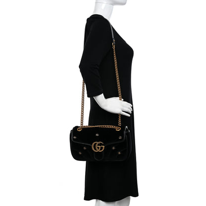 Gucci Velvet Matelasse Double G Studs Small Torchon GG Marmont Shoulder Bag Black 2 of 11