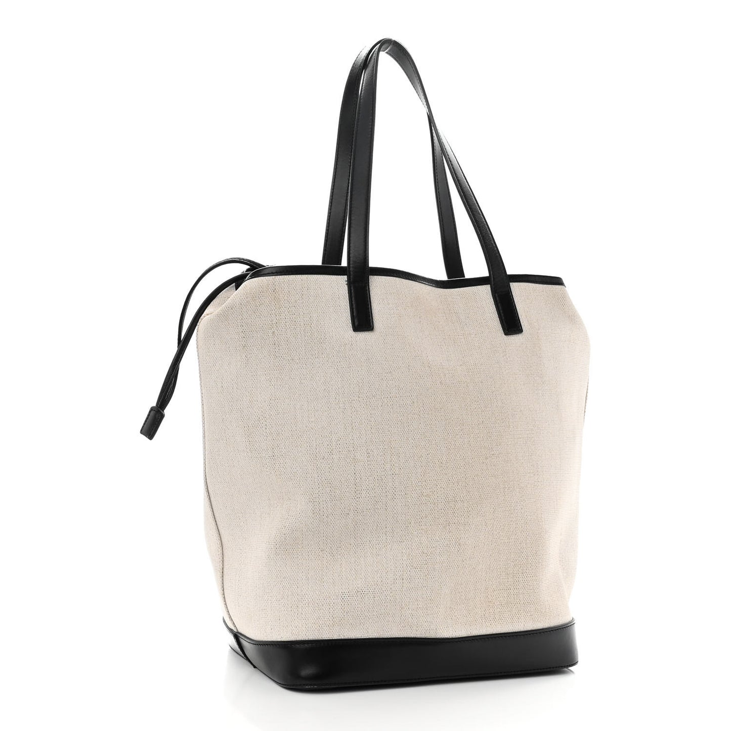 Canvas Calfskin Teddy Drawstring Shopping Tote White Black