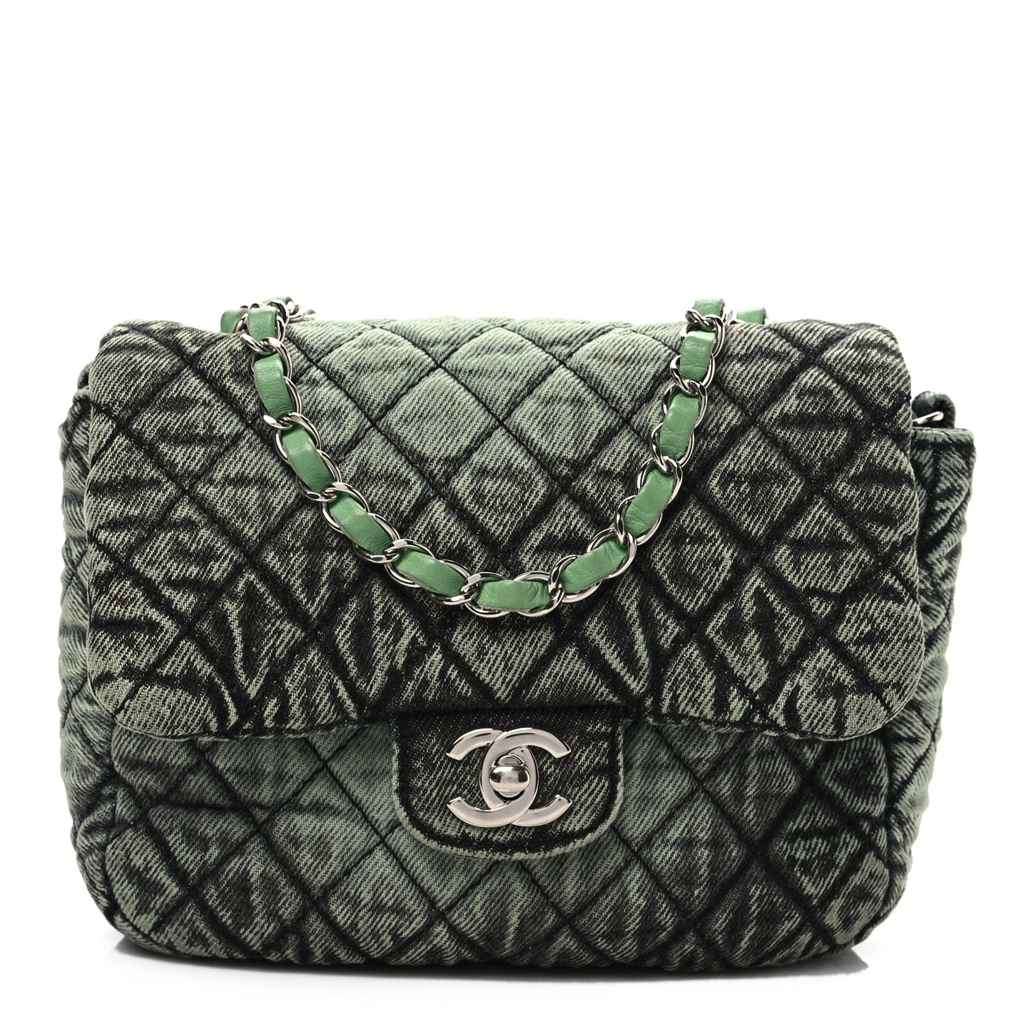 Washed Denim Quilted Small Denimpression Flap Green Black