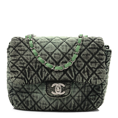 Chanel Washed Denim Quilted Small Denimpression Flap Green Black 1 of 7