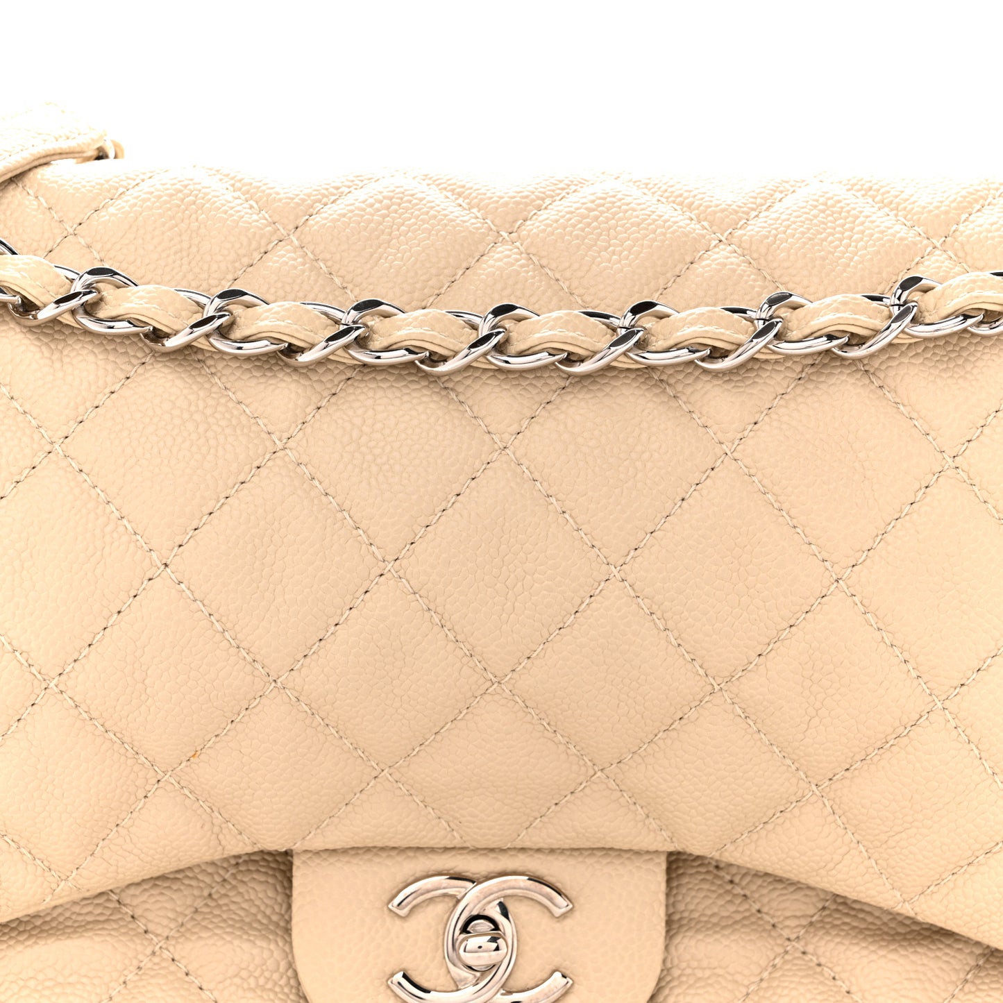 Caviar Quilted Jumbo Easy Flap Beige