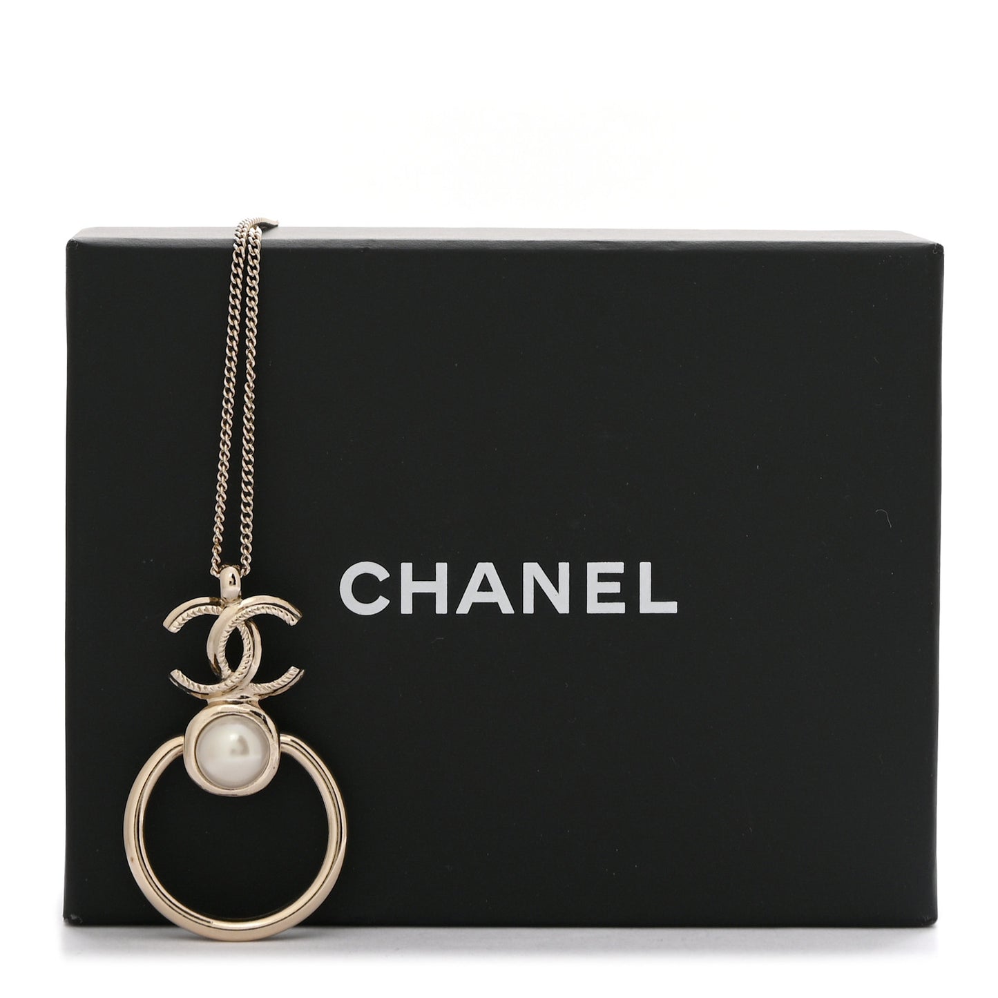 Metal Pearl CC Hoop Drop Pendant Necklace Gold