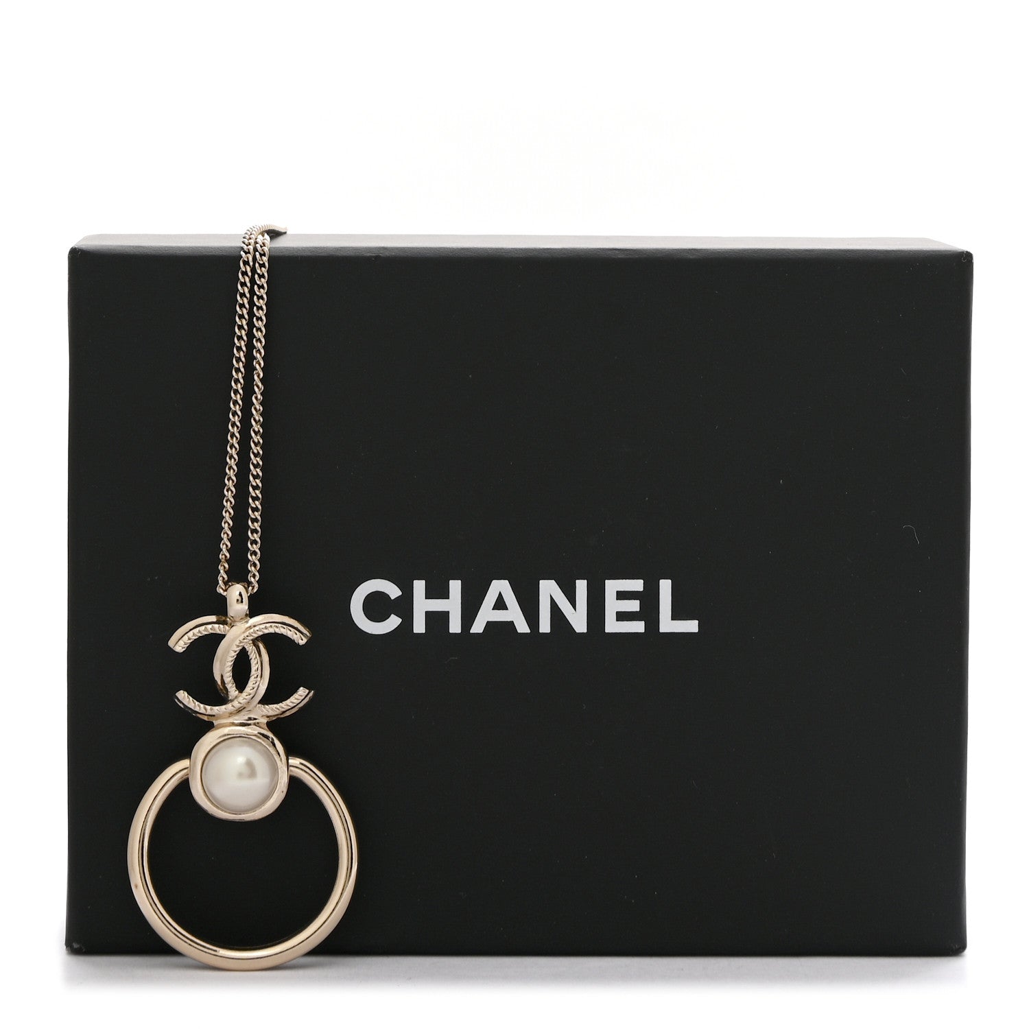 Chanel Metal Pearl CC Hoop Drop Pendant Necklace Gold 7 of 7