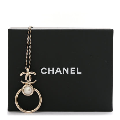 Chanel Metal Pearl CC Hoop Drop Pendant Necklace Gold 7 of 7