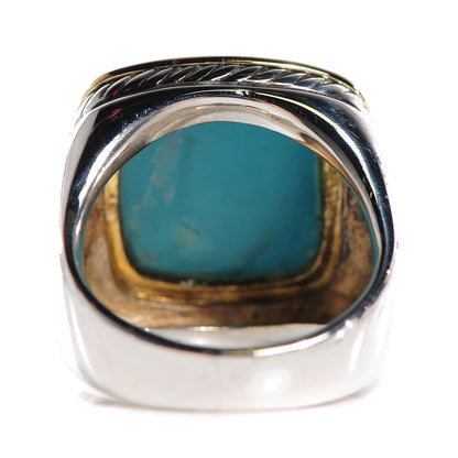 David Yurman Sterling Silver 18K Yellow Gold Diamond Turquoise 16mm Albion Statement Ring 56 7.5 3 of 5