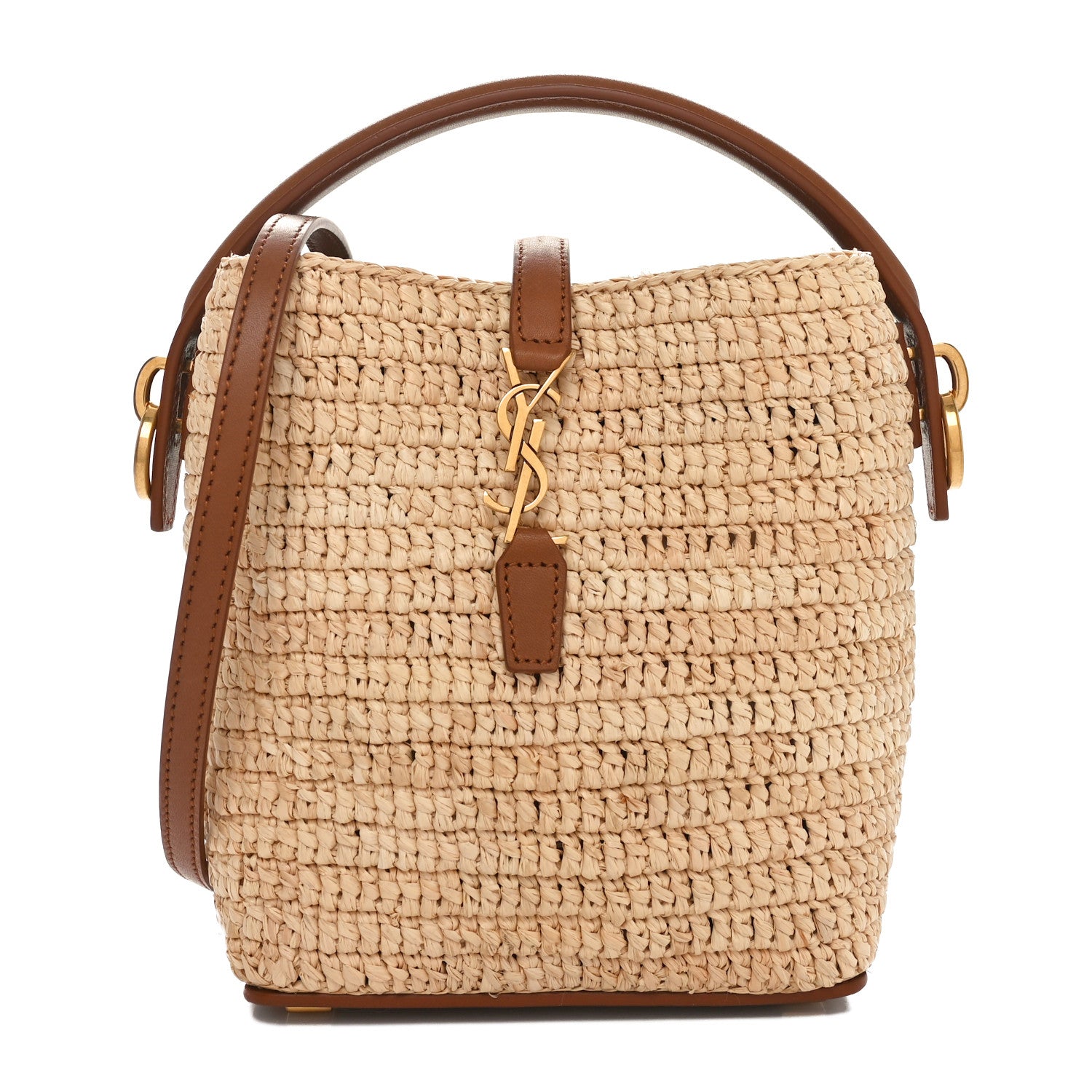Saint Laurent Raffia Vegetable Tanned Calfskin Le 37 Mini Bucket Bag Natural Brick 1 of 10