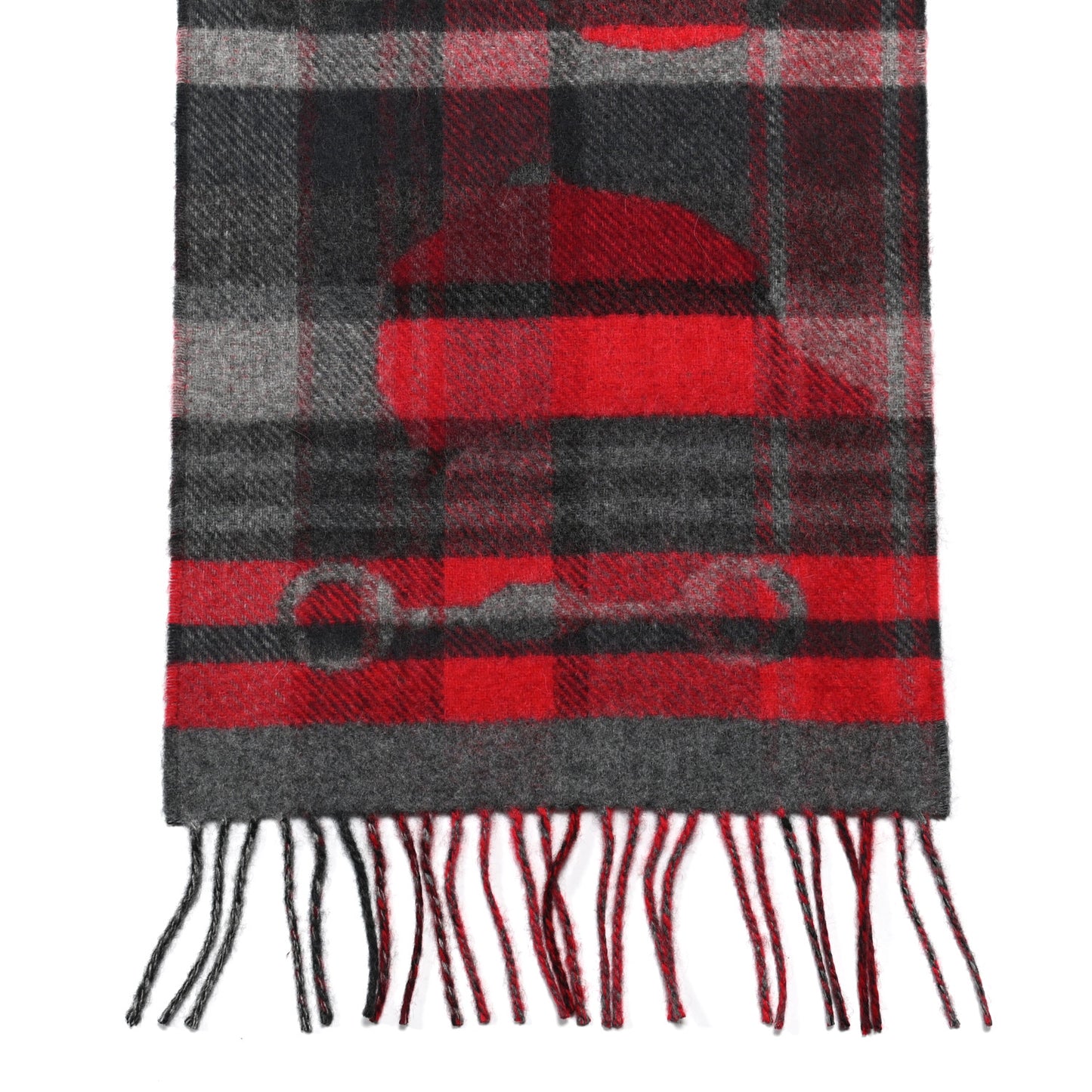 Cashmere HER-MES Tartan Muffler Rouge Vif Bordeaux Gris Anthracite