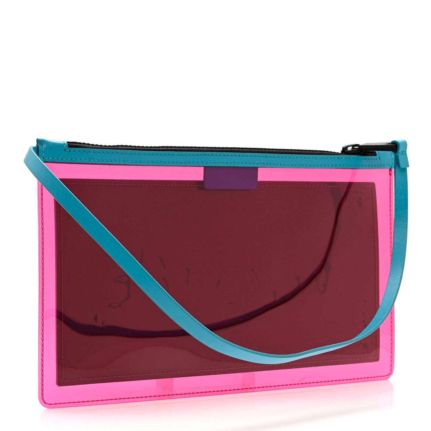 Vinyl Rubber Calfskin 90s Logo Pouch Rosa Fluo
