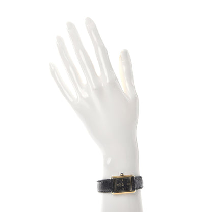 Cartier Sterling Silver Vermeil Alligator 20mm Must de Cartier Tank Quartz Watch Black 2 of 7