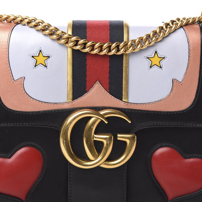 Gucci Calfskin Web Heart Medium GG Marmont Chain Handle Bag Black 13 of 16