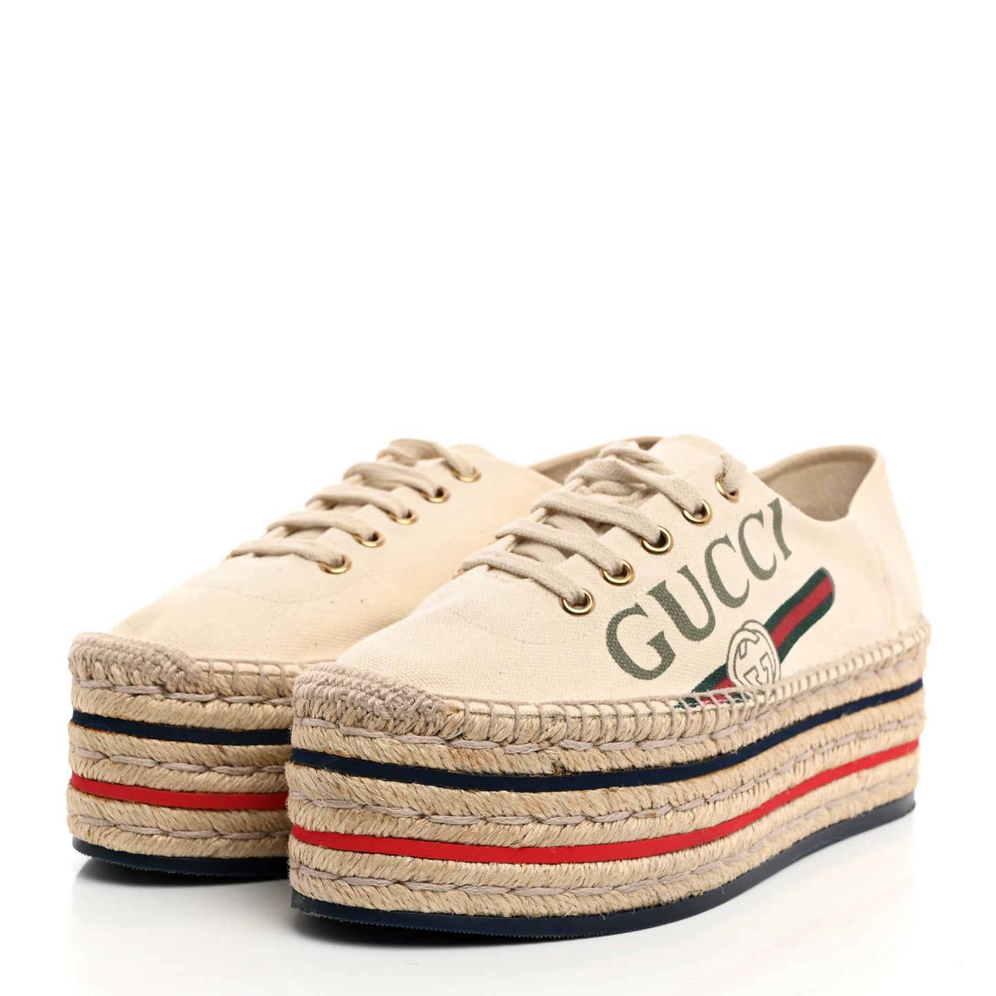 Canvas Logo Lace-Up Platform Espadrilles 37 Greggio Grege
