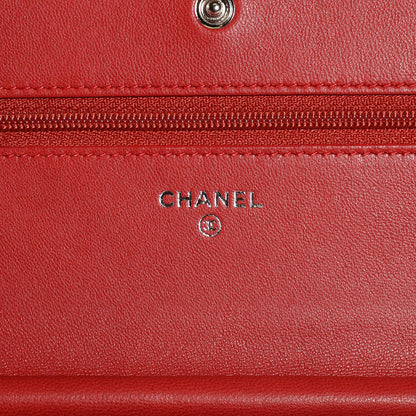 Chanel Lambskin Quilted Wallet On Chain WOC Red Pink 7 of 9