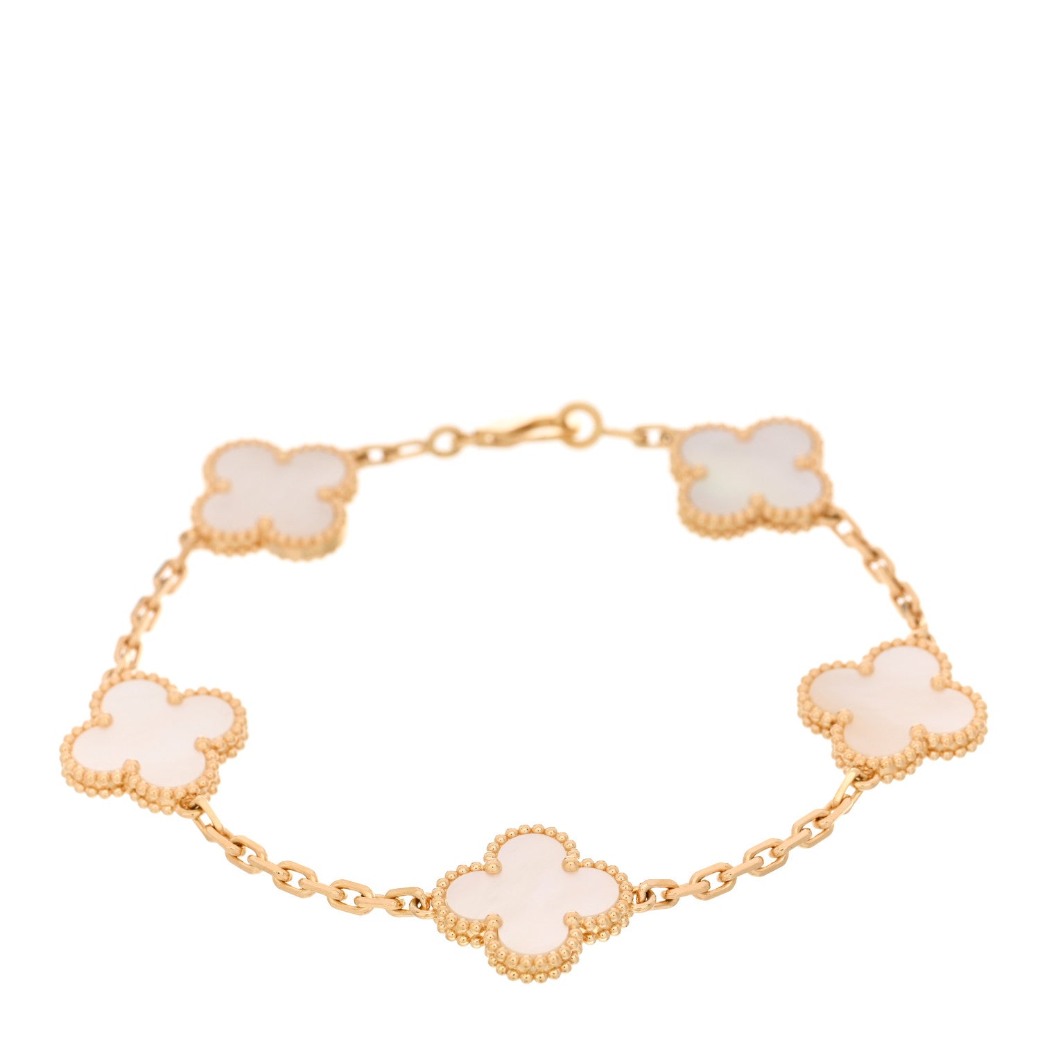 Van Cleef & Arpels 18K Yellow Gold Mother of Pearl 5 Motifs Vintage Alhambra Bracelet 1 of 4