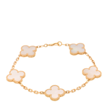 Van Cleef & Arpels 18K Yellow Gold Mother of Pearl 5 Motifs Vintage Alhambra Bracelet 1 of 4