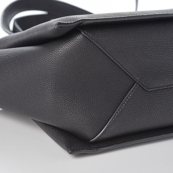 Baby Grained Calfskin Medium Tri-Fold Bag Black