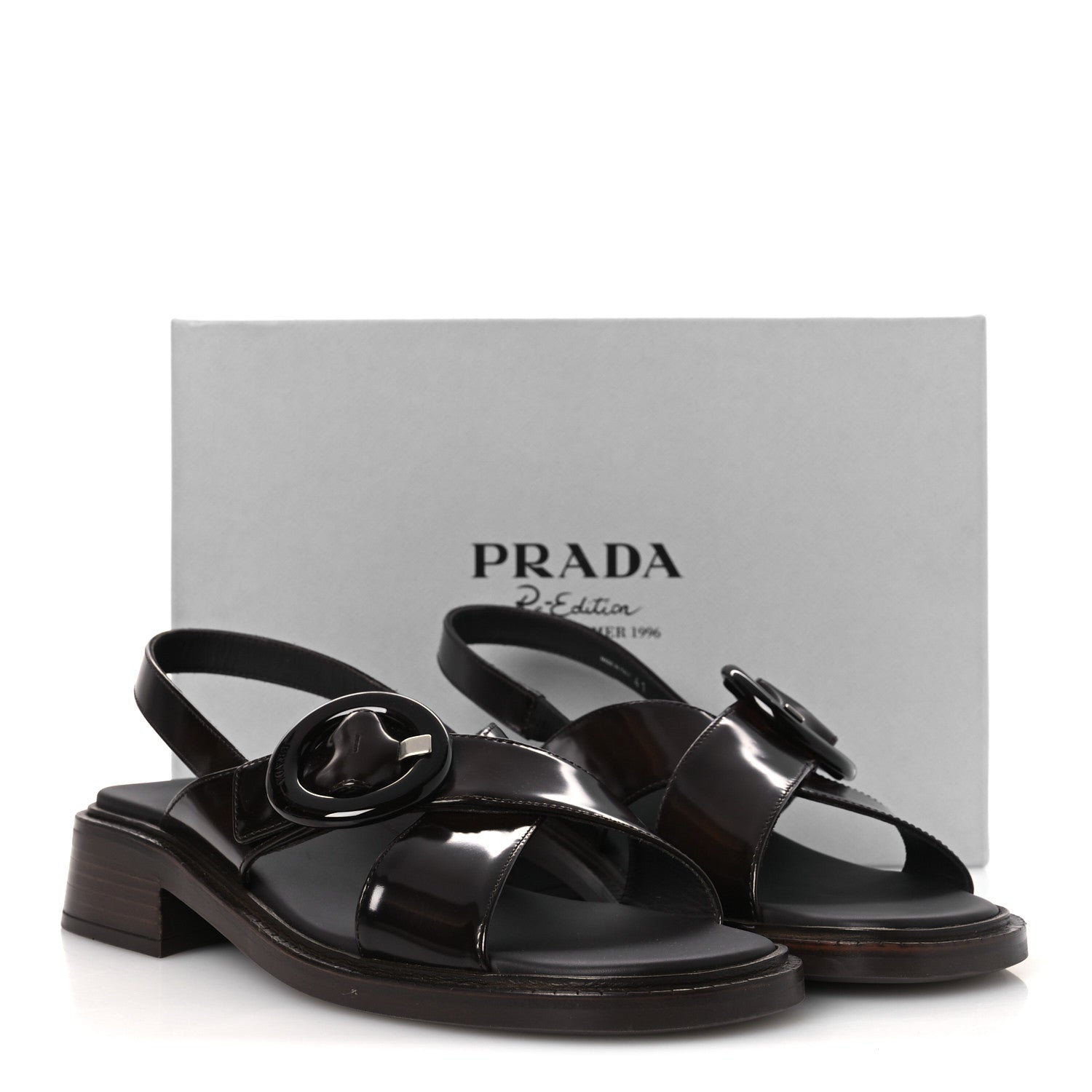 Prada Spazzolato Fume Re-Edition 1996 Buckle Sandals 41 Bruciato 11 of 11