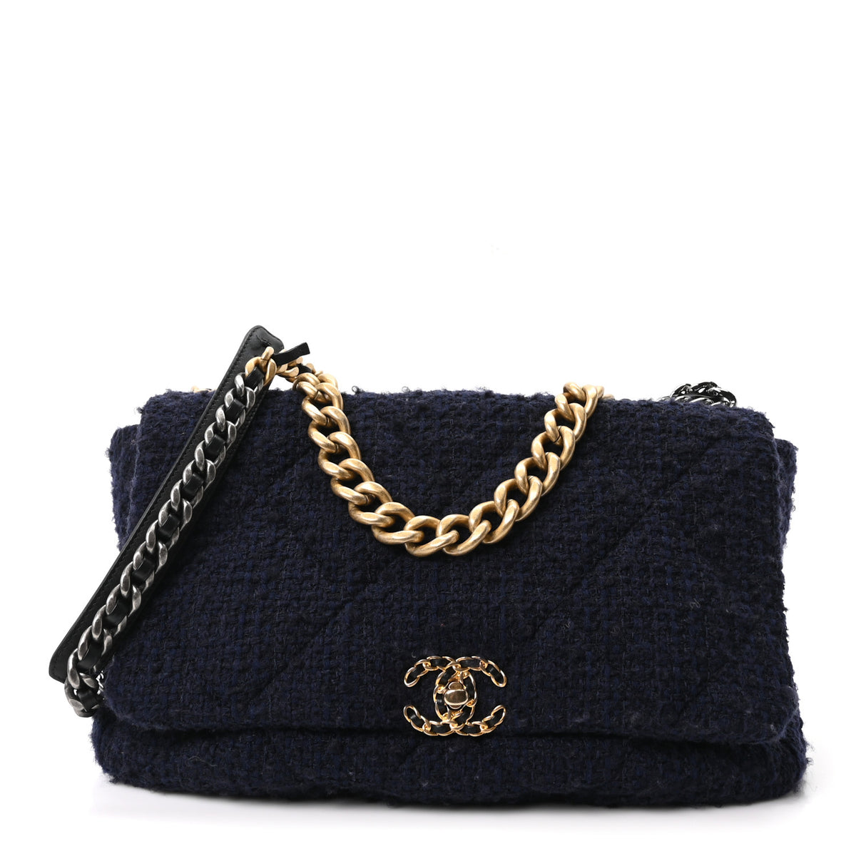 Chanel Tweed Quilted Maxi Chanel 19 Flap Navy 1 of 11