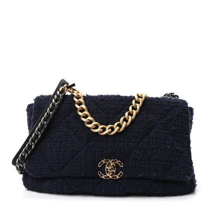 Chanel Tweed Quilted Maxi Chanel 19 Flap Navy 1 of 11