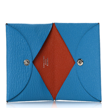 Hermes Chevre Mysore Verso Calvi Card Case Bleu Frida Cuivre 5 of 9
