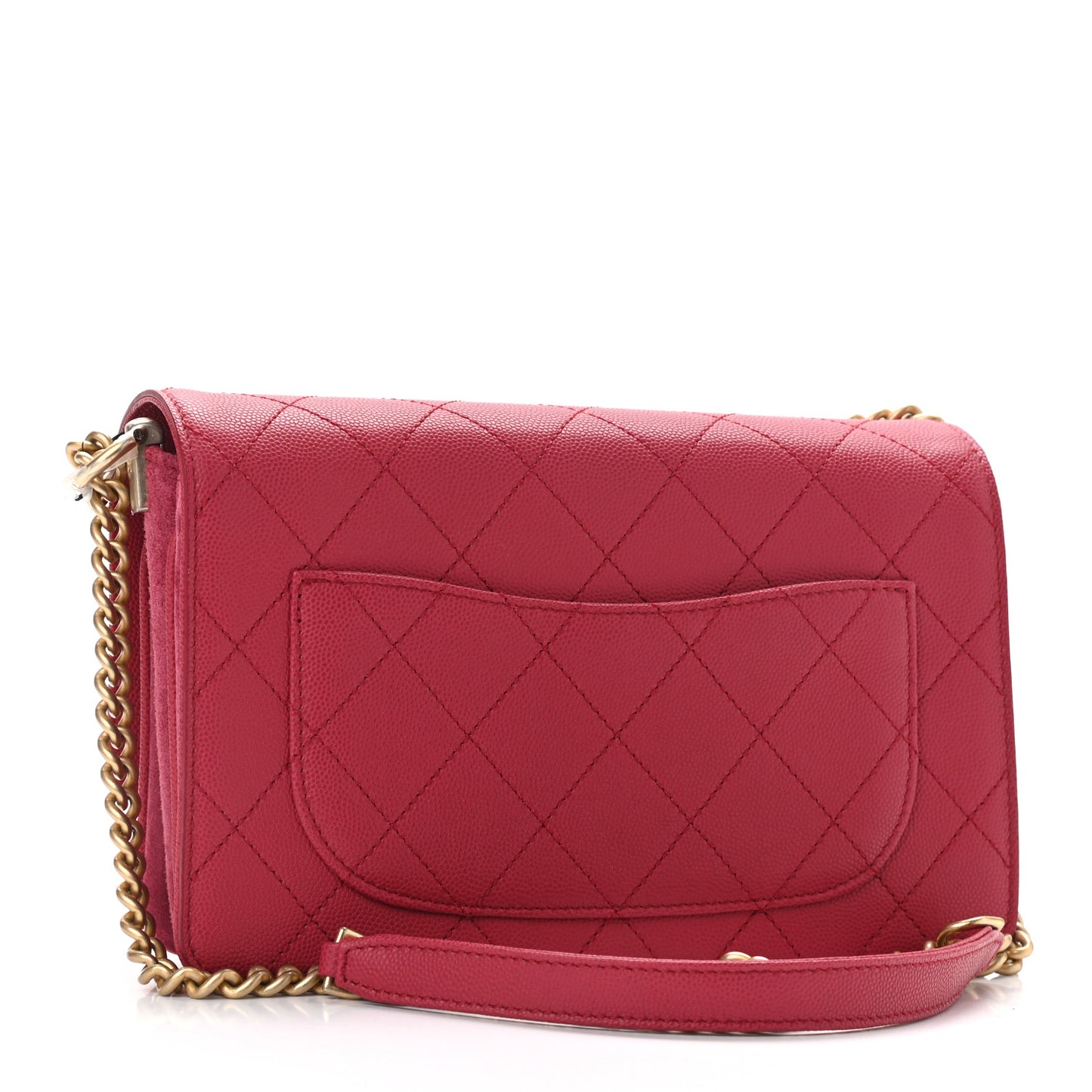 Grained Calfskin Stitched Small Enamel CC Flap Bag Pink