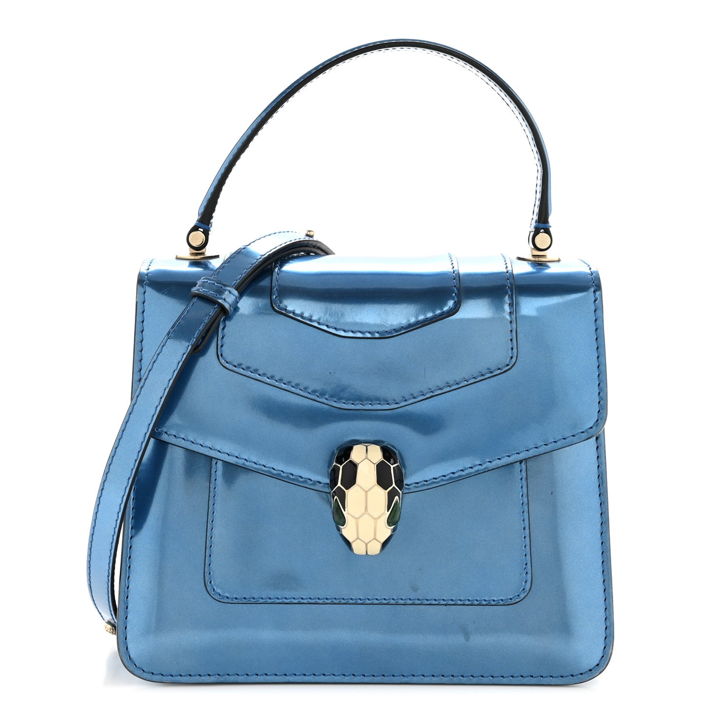 Metallic Calfskin Serpenti Forever Top Handle Blue