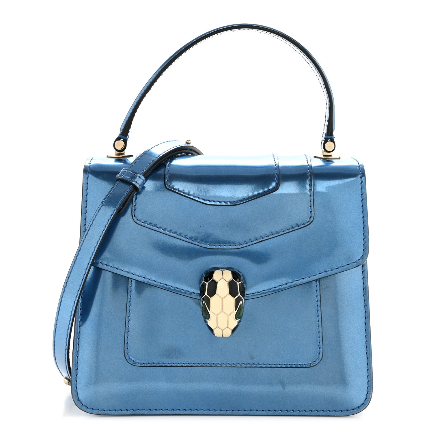 Bulgari Metallic Calfskin Serpenti Forever Top Handle Blue 1 of 15