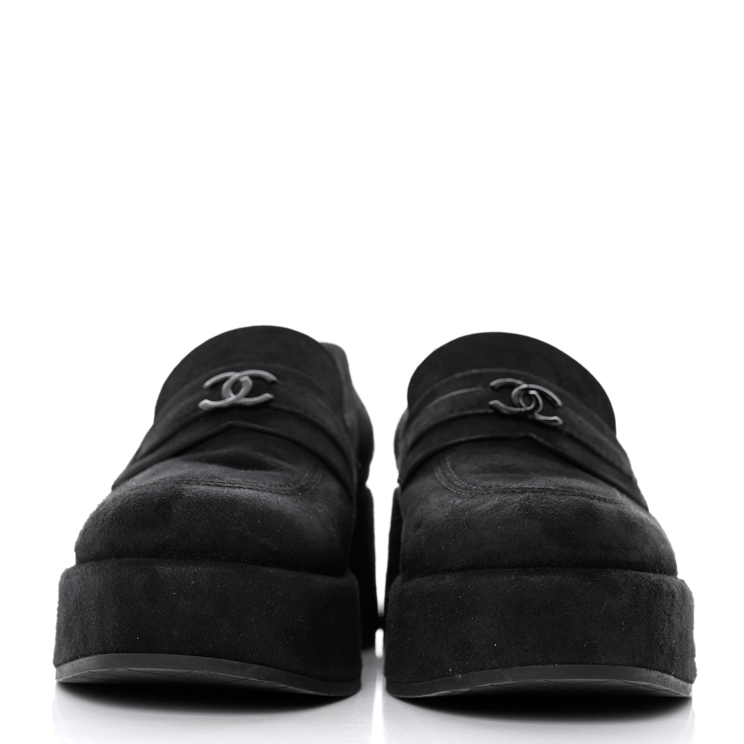 Chanel Suede CC Platform Loafers 38 Black 2 of 8