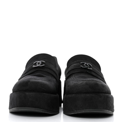 Chanel Suede CC Platform Loafers 38 Black 2 of 8