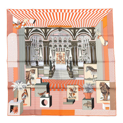 Hermes Silk Grand Theatre Nouveau Scarf 90 Orange Kaki White 1 of 4