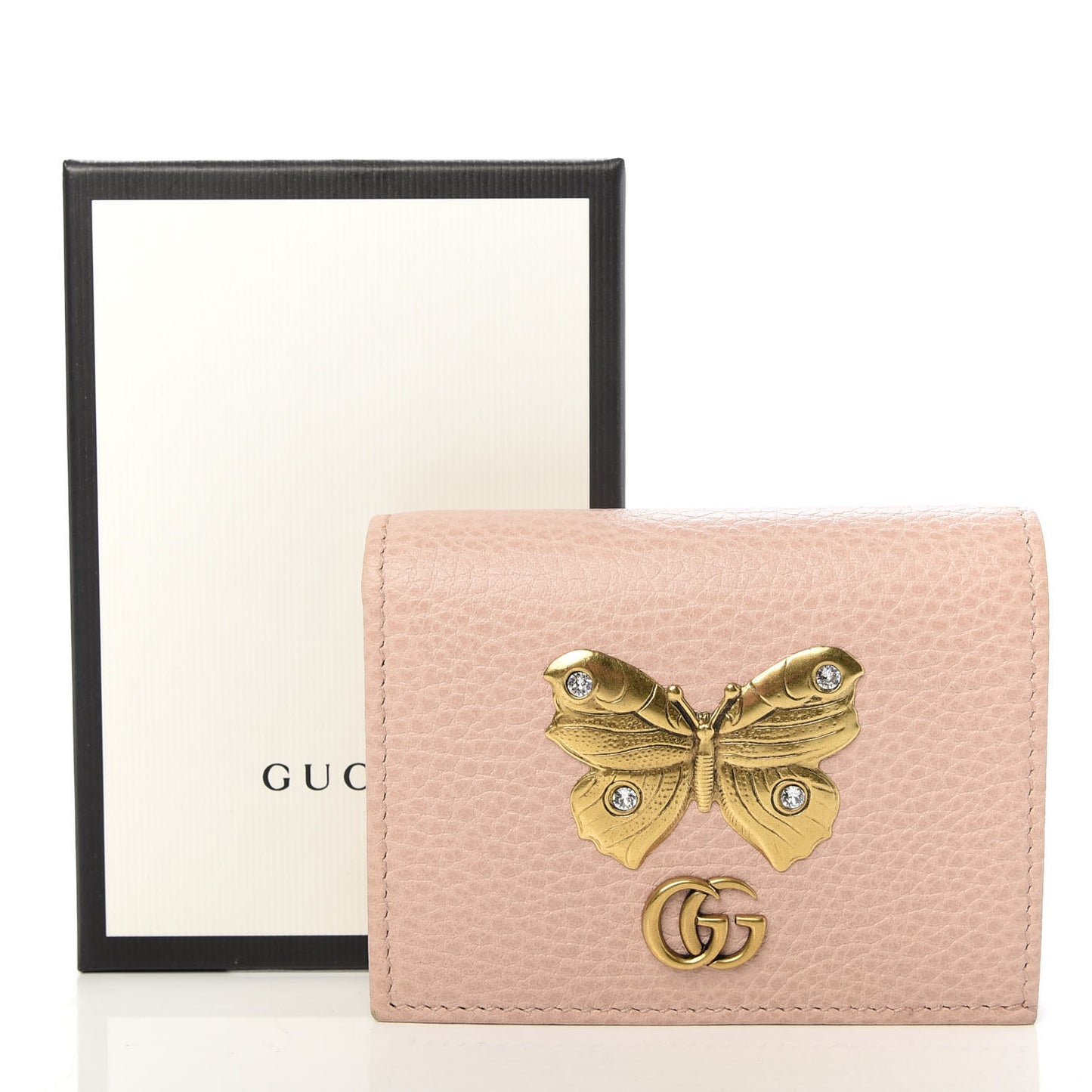 Pebbled Calfskin Butterfly Card Case Perfect Pink