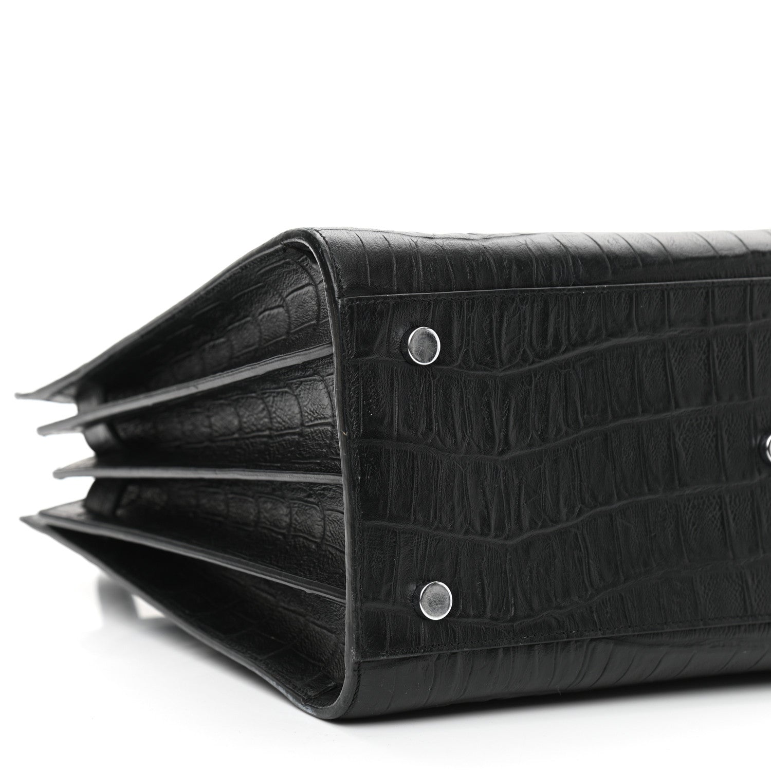 Saint Laurent Calfskin Crocodile Embossed Small Sac de Jour Black 9 of 11