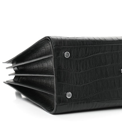 Saint Laurent Calfskin Crocodile Embossed Small Sac de Jour Black 9 of 11