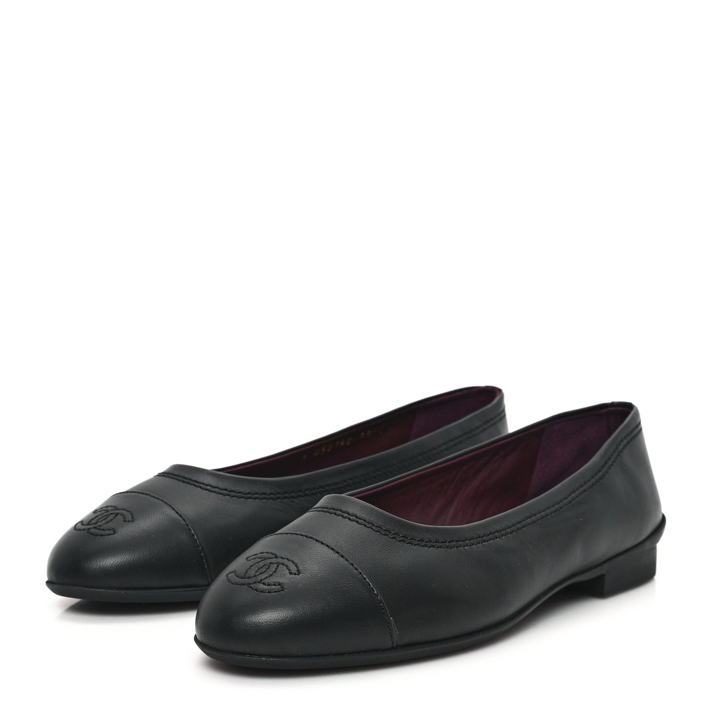 Lambskin Cap Toe CC Uniform Ballerina Flats 38.5 Black