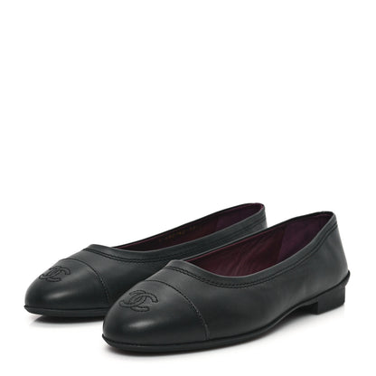 Chanel Lambskin Cap Toe CC Uniform Ballerina Flats 38.5 Black 4 of 10