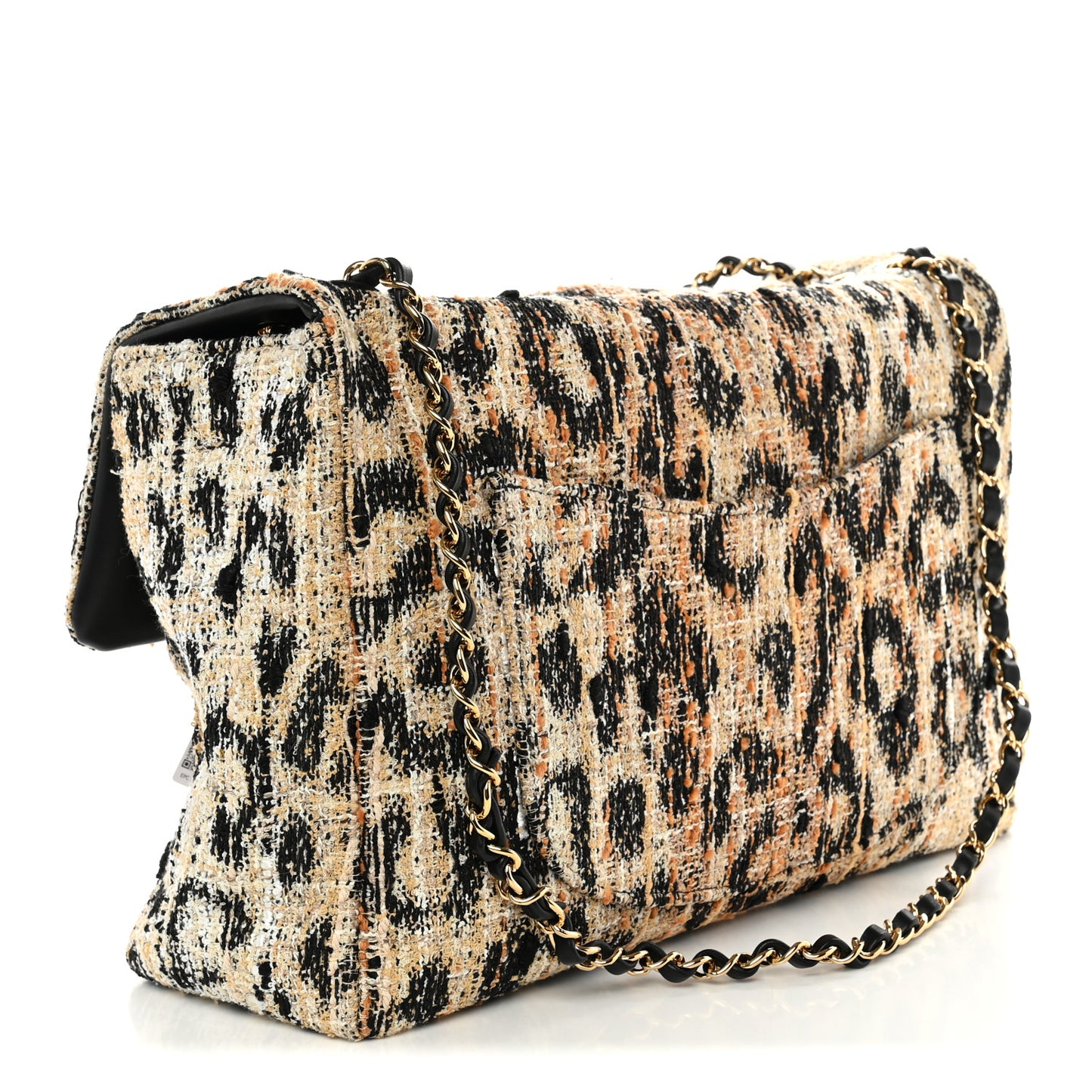 Tweed Mixed Fibers Leopard Print Souplissimo Maxi Flap Brown Black White