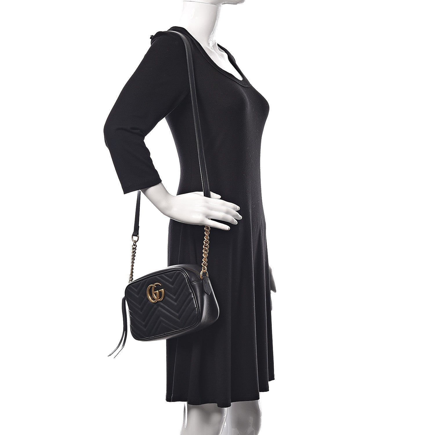 Gucci Calfskin Matelasse Small GG Marmont Chain Shoulder Bag Black 2 of 10
