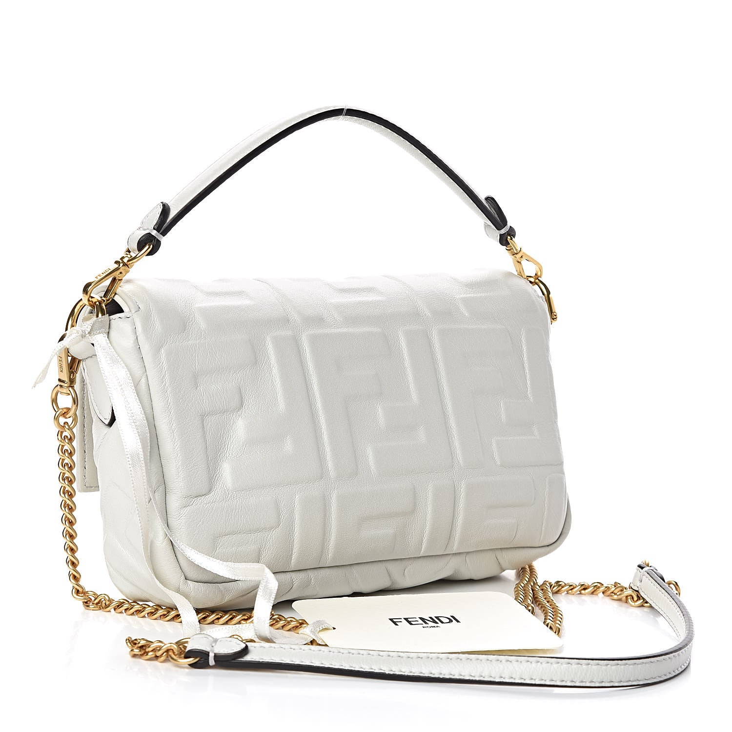 Fendi Nappa FF 1974 Embossed Mini Baguette White 3 of 10