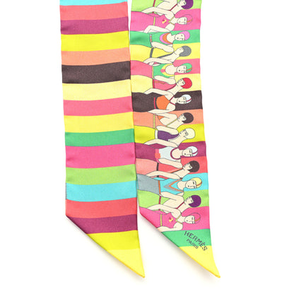Hermes Silk Les Baigneuses Twilly  Juane Fluo Vert Rose Fluo 2 of 4