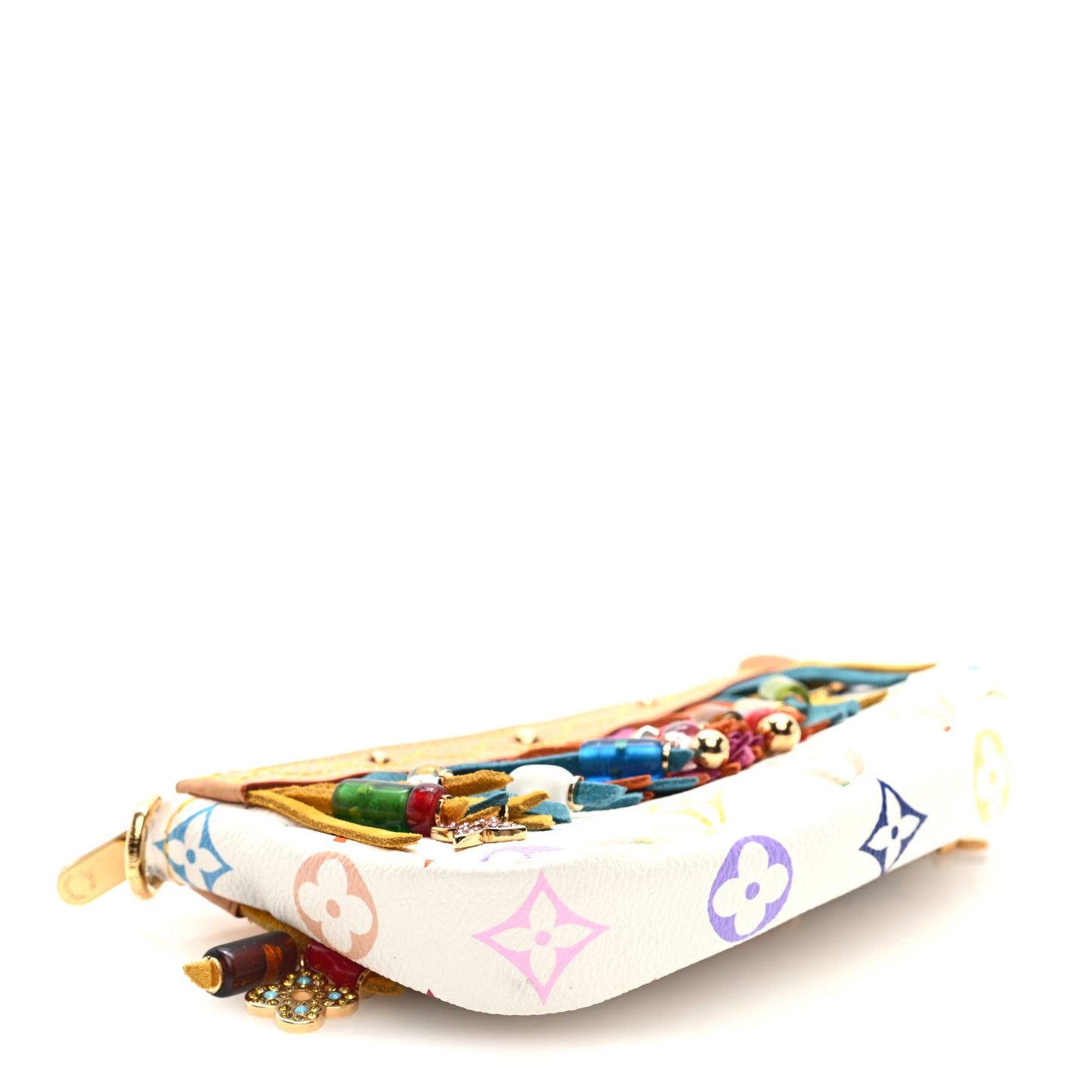 Monogram Multicolor Fringe Bucket Pochette Accessories White