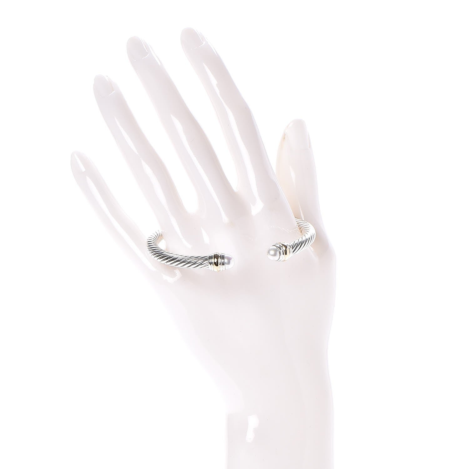 David Yurman Sterling Silver 14K Yellow Gold Pearl 5mm Cable Classics Bracelet 2 of 5