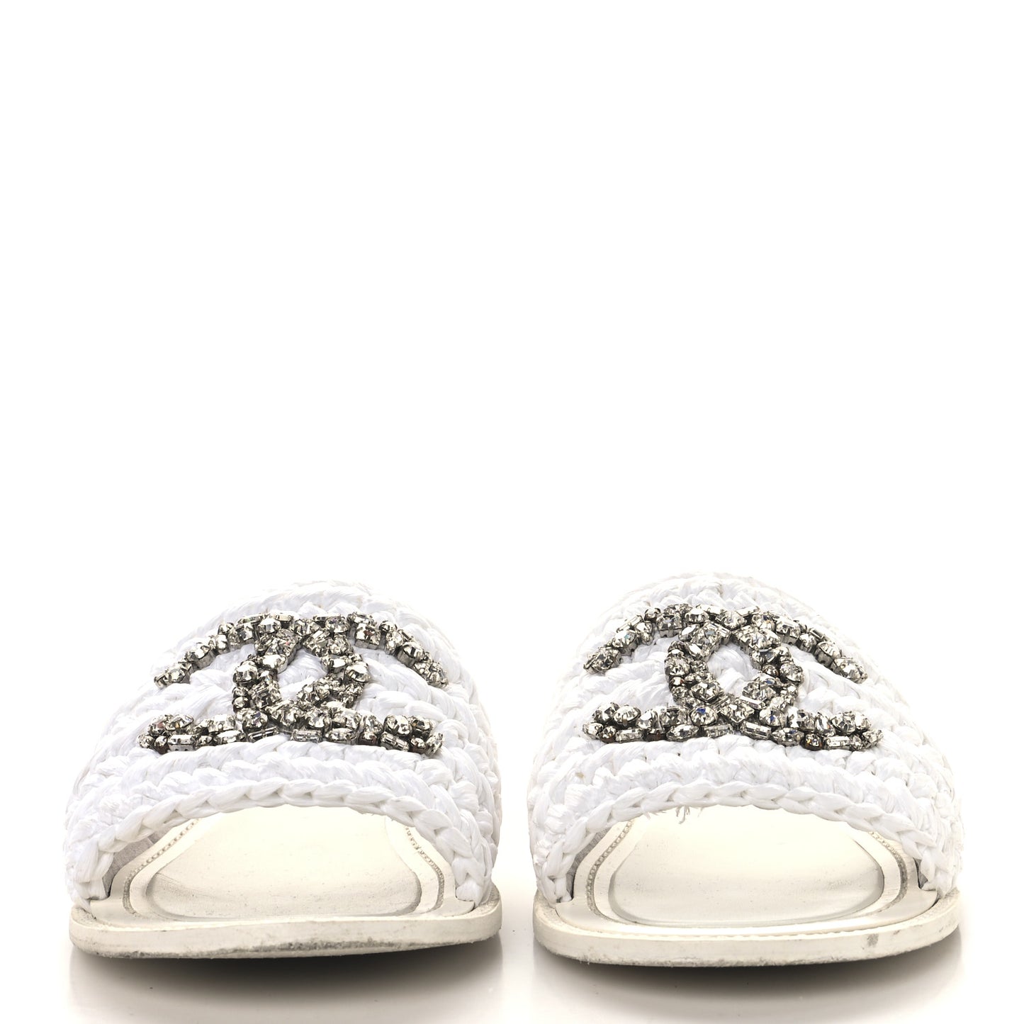 Raffia Crystal CC Mules Sandals 39.5 White