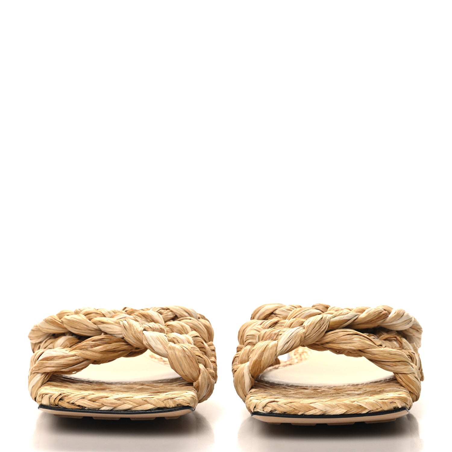 Bottega Veneta Raffia Twisted Intrecciato Stretch Flat Sandals 37.5 Macadamia 3 of 8