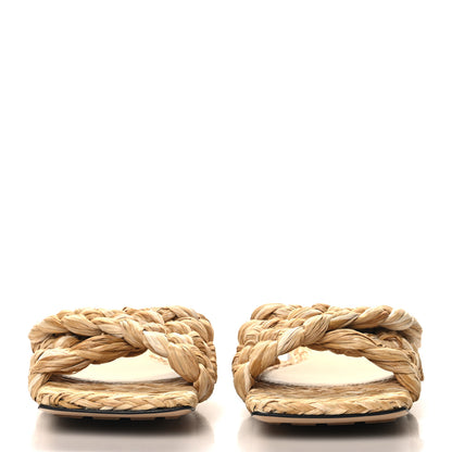 Bottega Veneta Raffia Twisted Intrecciato Stretch Flat Sandals 37.5 Macadamia 3 of 8